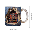 3D Bookshelf Coffee Mug Ceramic Set of 2 or 3