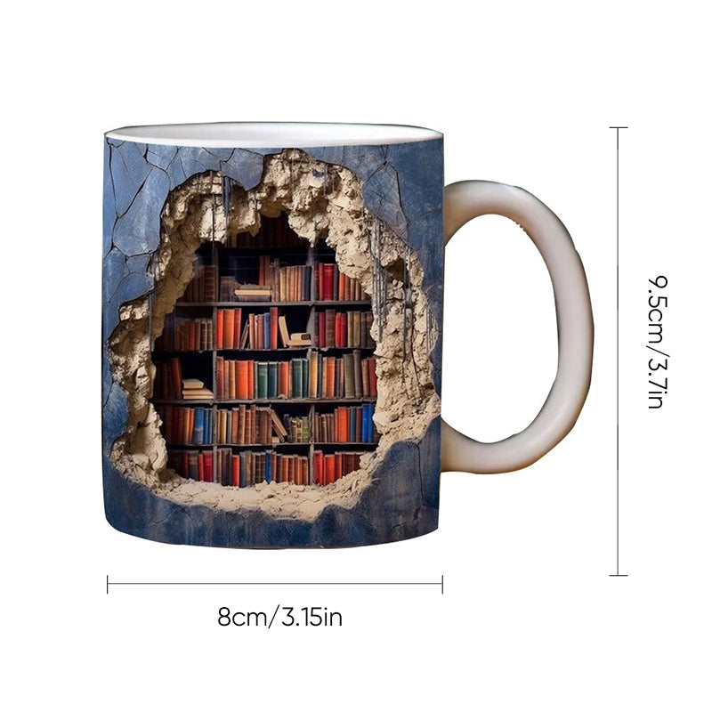 3D Bookshelf Coffee Mug Ceramic Set of 2 or 3