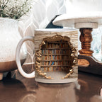 3D Bookshelf Coffee Mug Ceramic Set of 2 or 3