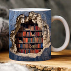 3D Bookshelf Coffee Mug Ceramic Set of 2 or 3