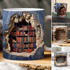 3D Bookshelf Coffee Mug Ceramic Set of 2 or 3