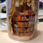 3D Bookshelf Coffee Mug Ceramic Set of 2 or 3