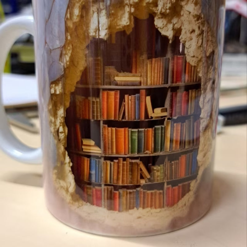 3D Bookshelf Coffee Mug Ceramic Set of 2 or 3