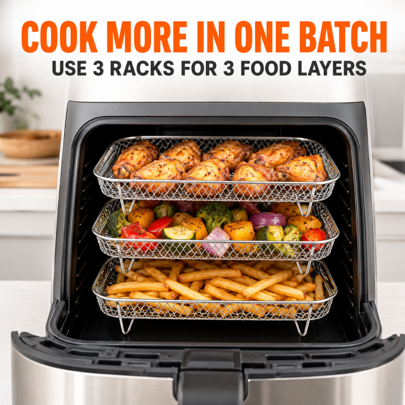 Air Fryer Rack Set of 3 Stackable Stainless Steel Rectangular