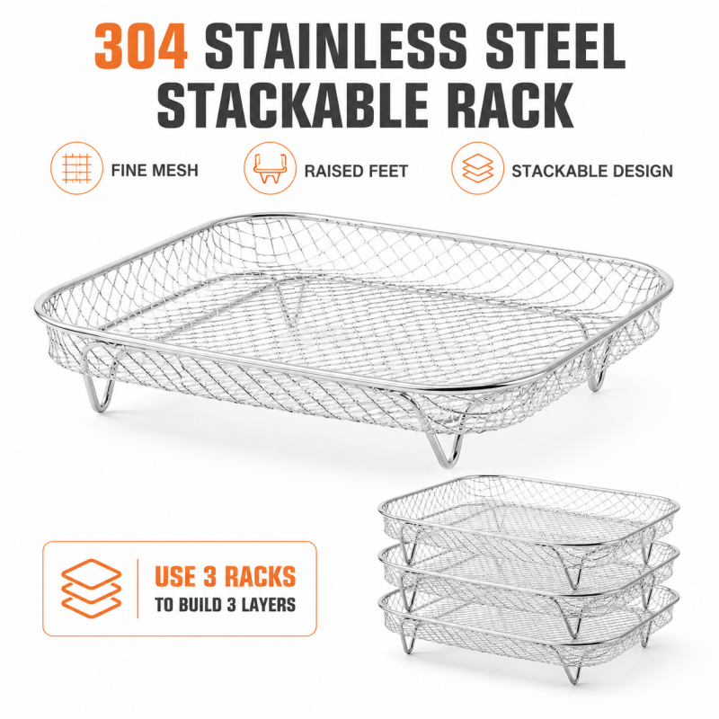 Air Fryer Rack Set of 3 Stackable Stainless Steel Rectangular