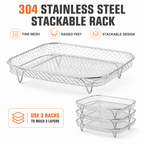 Air Fryer Rack Set of 3 Stackable Stainless Steel Rectangular
