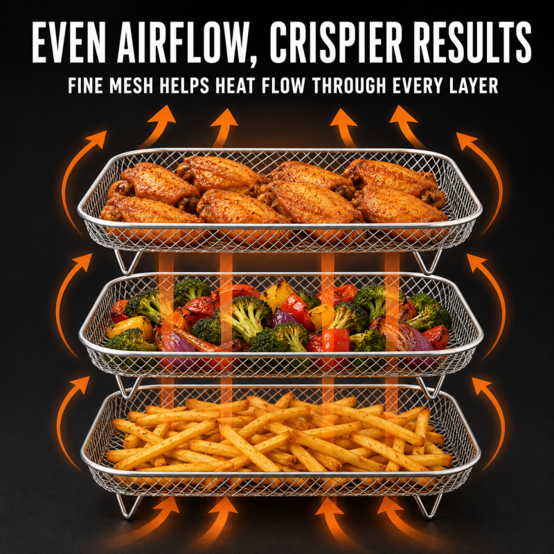 Air Fryer Rack Set of 3 Stackable Stainless Steel Rectangular