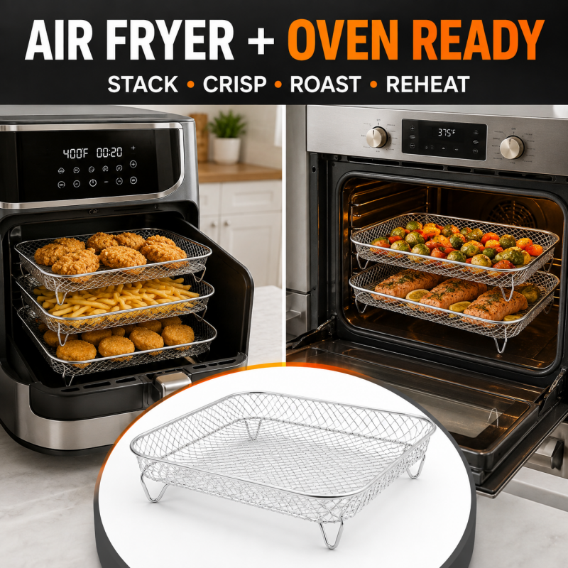 Air Fryer Rack Set of 3 Stackable Stainless Steel Rectangular
