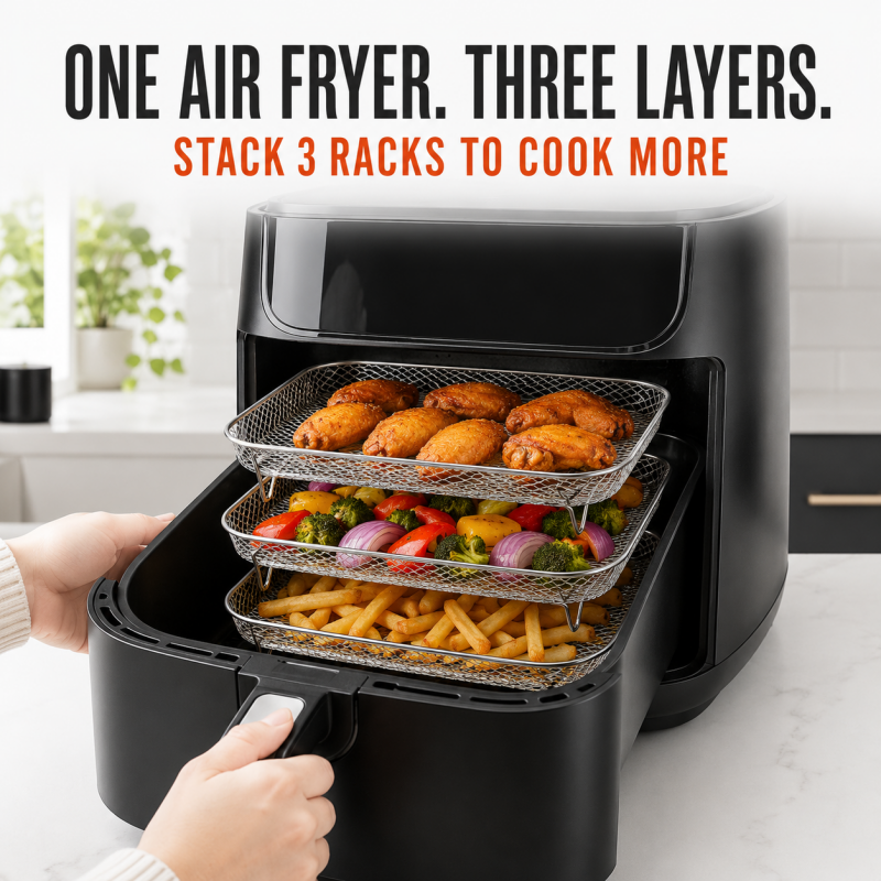 Air Fryer Rack Set of 3 Stackable Stainless Steel Rectangular