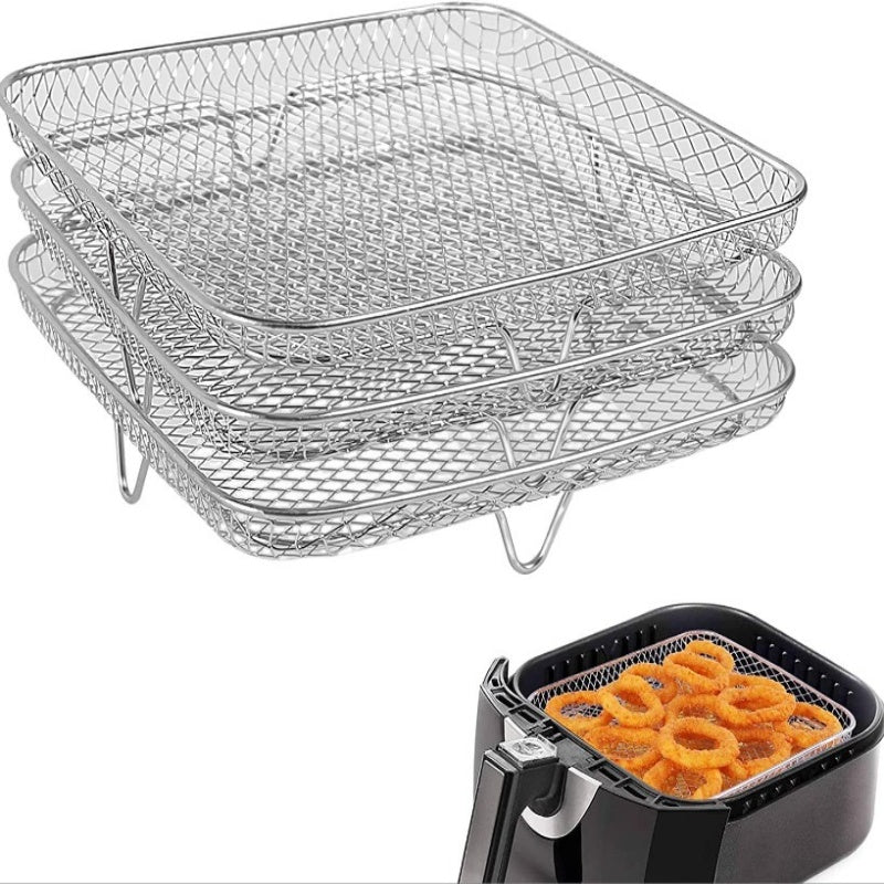 Air Fryer Rack Set of 3 Stackable Stainless Steel Rectangular
