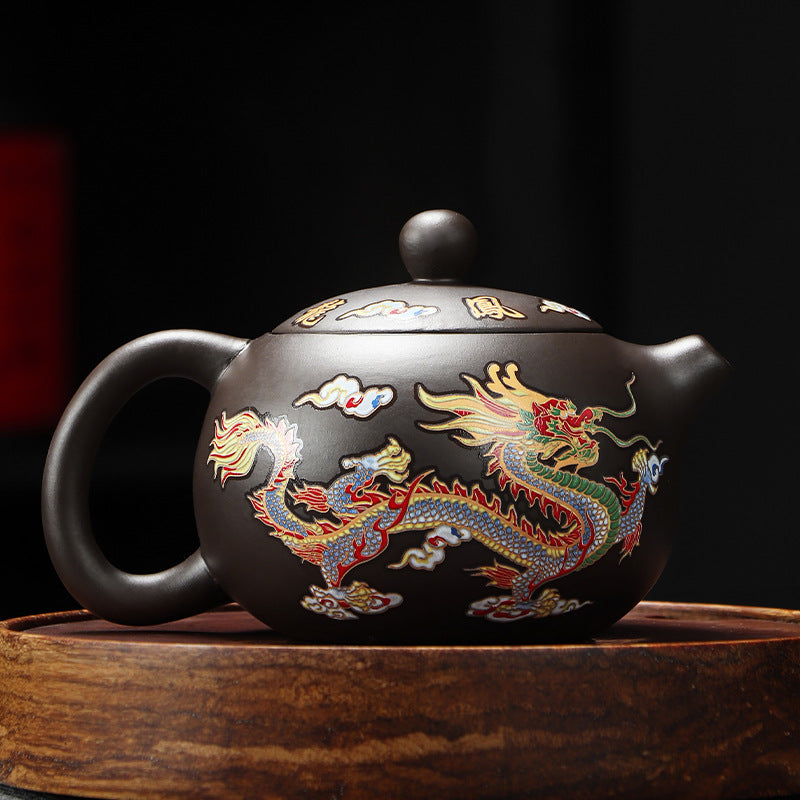 Clay Teapot with Dragon and Phoenix Cups 225 ml