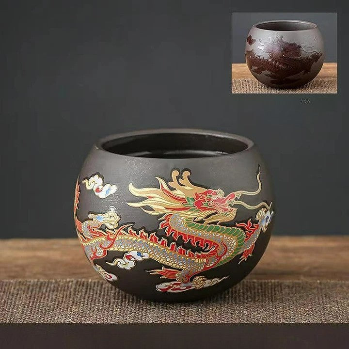 Clay Teapot with Dragon and Phoenix Cups 225 ml