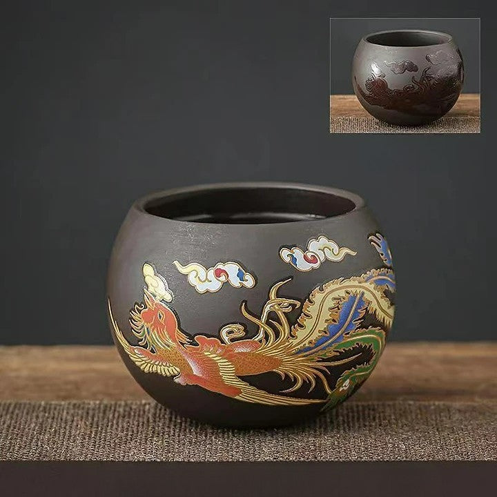 Clay Teapot with Dragon and Phoenix Cups 225 ml