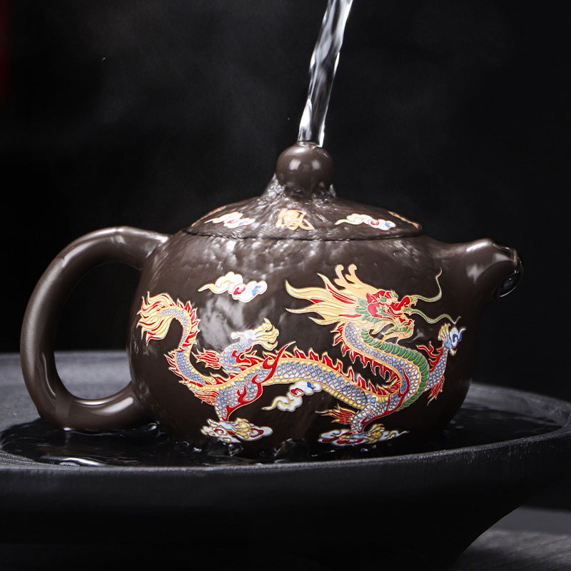 Clay Teapot with Dragon and Phoenix Cups 225 ml