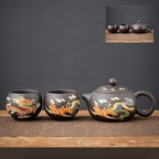 Clay Teapot with Dragon and Phoenix Cups 225 ml