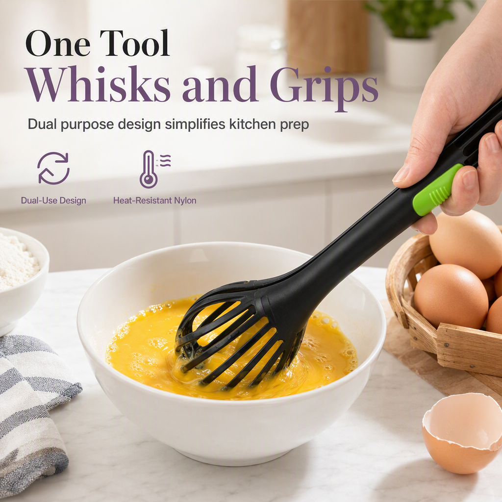 Egg Whisk and Food Tongs 2 in 1 Kitchen Tool 11 Inch
