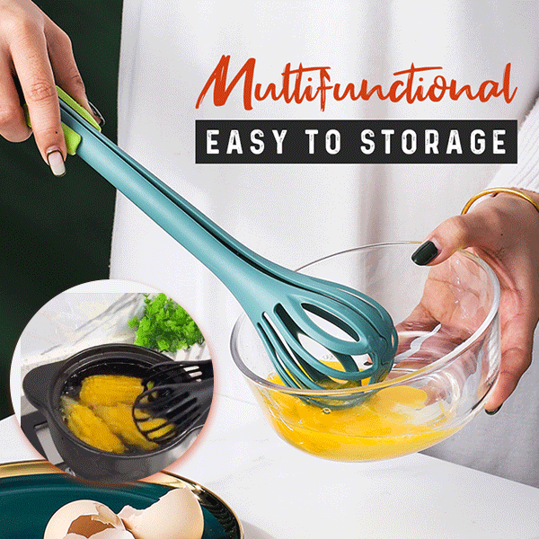 Egg Whisk and Food Tongs 2 in 1 Kitchen Tool 11 Inch