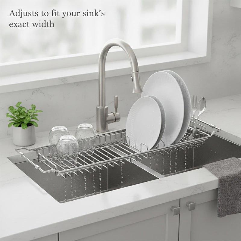 Expandable Over the Sink Dish Rack Stainless Steel 16.7 to 21.7 Inch