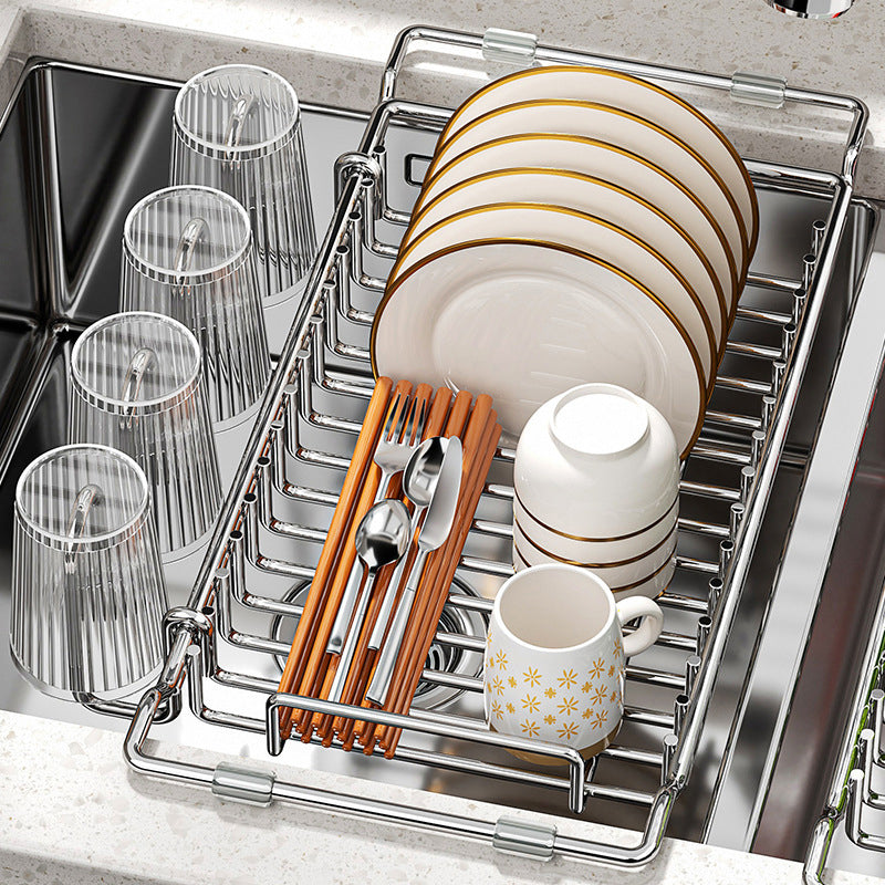 Expandable Over the Sink Dish Rack Stainless Steel 16.7 to 21.7 Inch