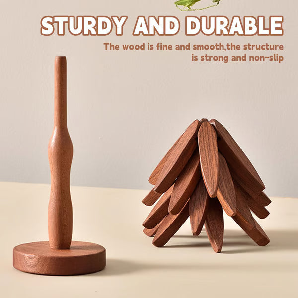 Folding Wooden Trivet Set with Tree Stand 8 Inch