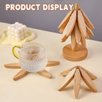 Folding Wooden Trivet Set with Tree Stand 8 Inch