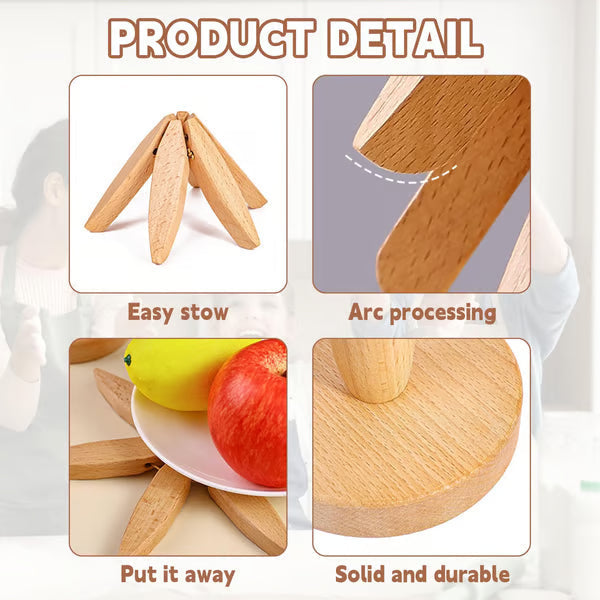 Folding Wooden Trivet Set with Tree Stand 8 Inch