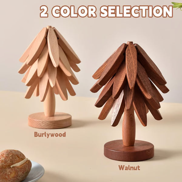 Folding Wooden Trivet Set with Tree Stand 8 Inch