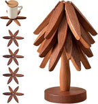 Folding Wooden Trivet Set with Tree Stand 8 Inch