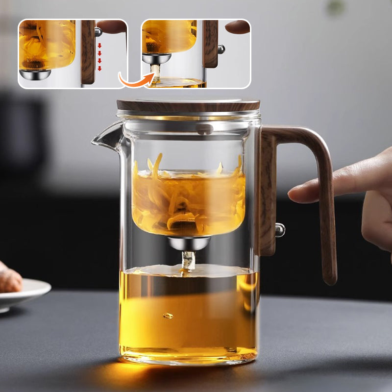 Glass Teapot with Infuser and Wooden Handle