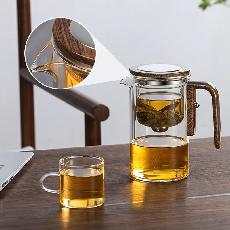 Glass Teapot with Infuser and Wooden Handle