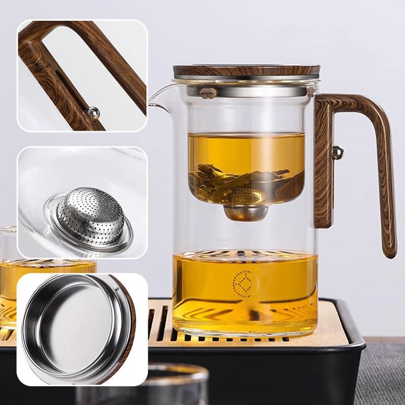 Glass Teapot with Infuser and Wooden Handle