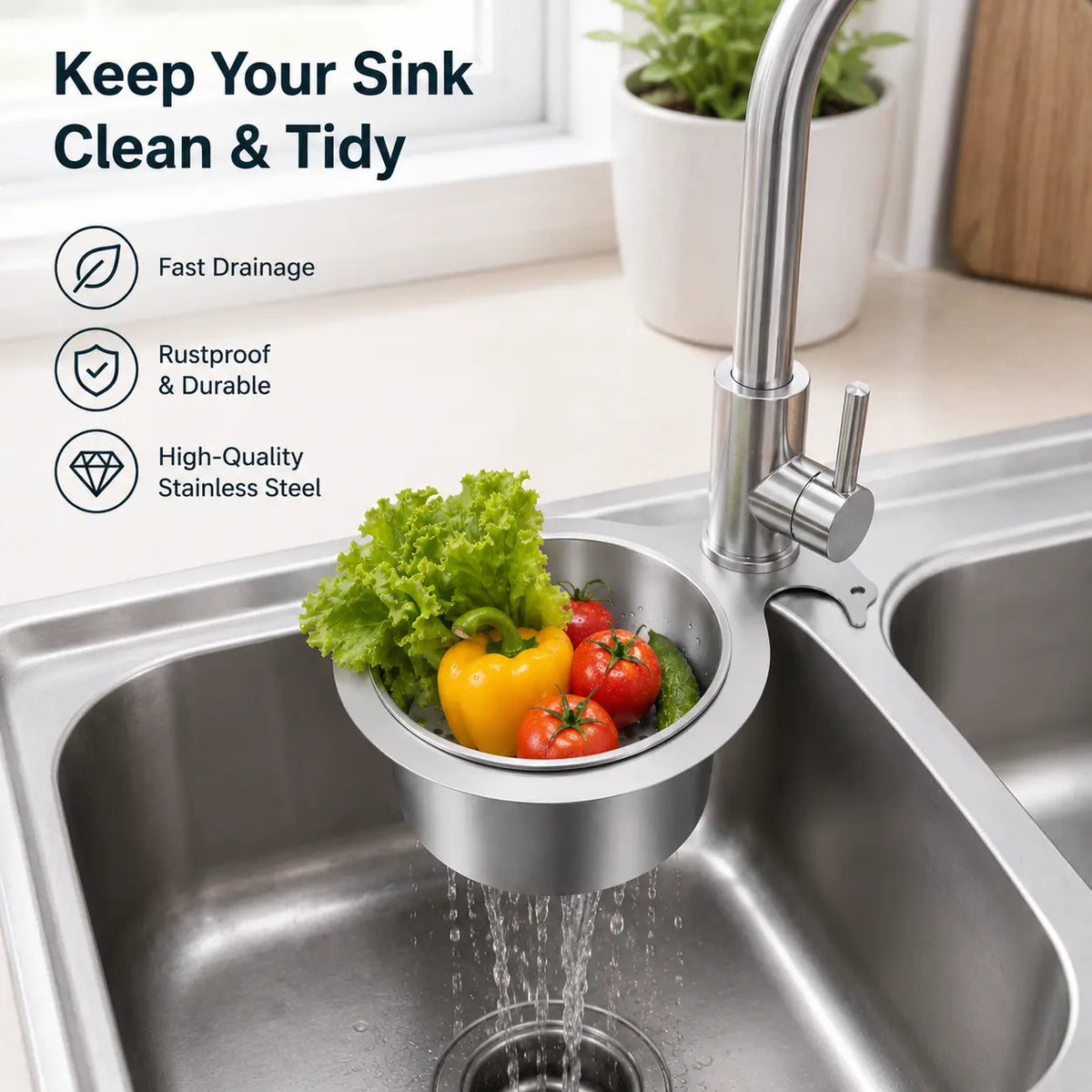 Hanging Sink Strainer Basket Stainless Steel Set of 2