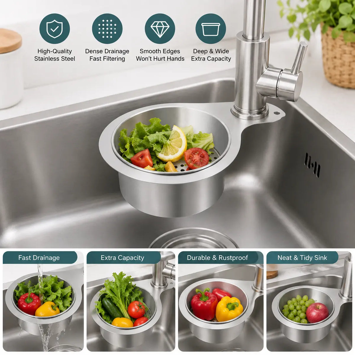 Hanging Sink Strainer Basket Stainless Steel Set of 2