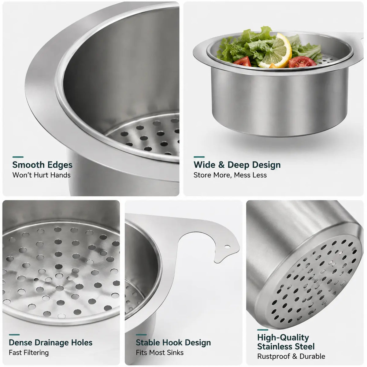 Hanging Sink Strainer Basket Stainless Steel Set of 2
