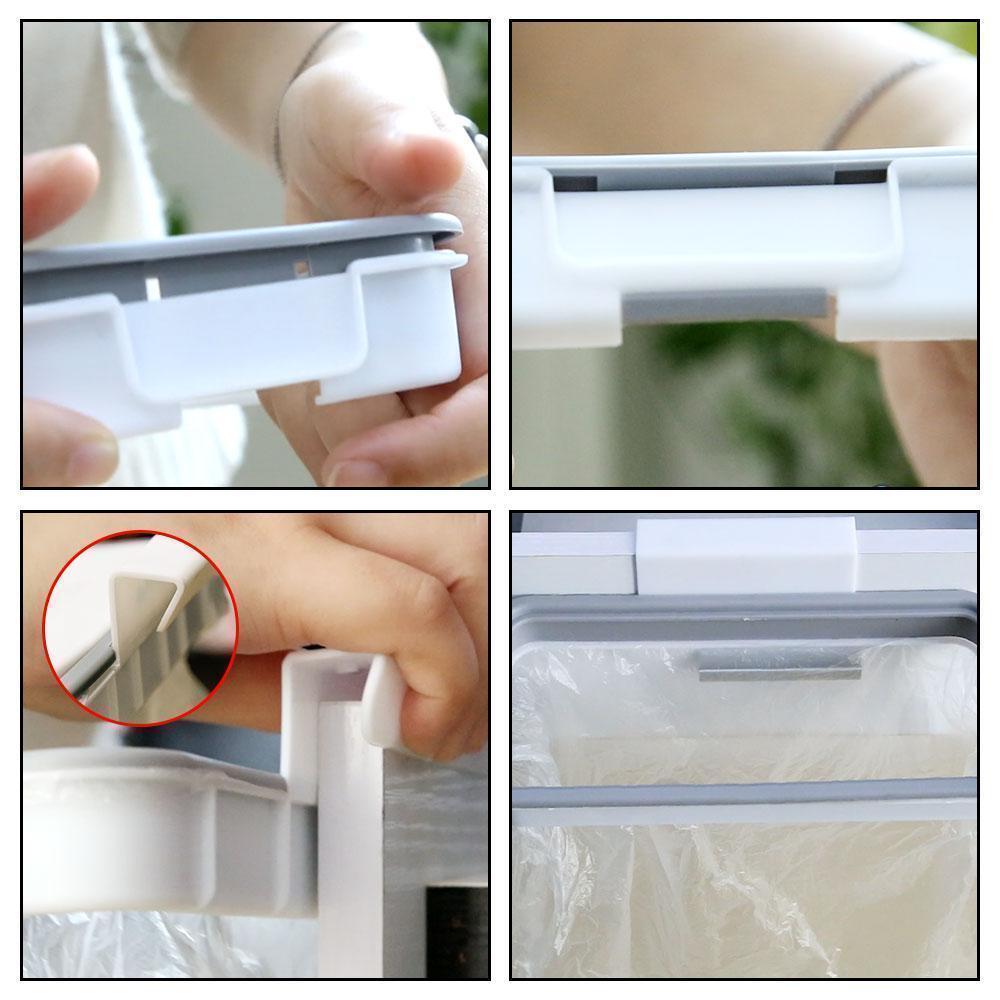 Hanging Trash Bag Holder for Cabinet Doors with Lid