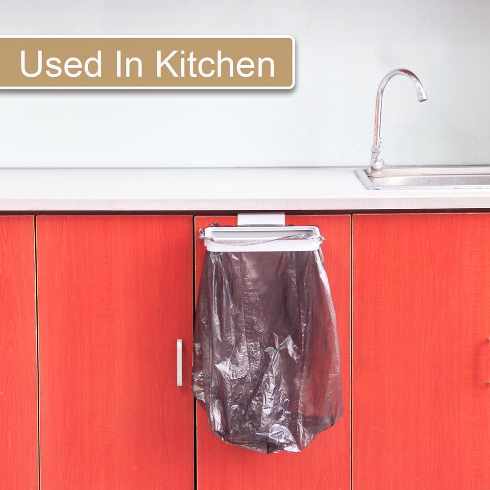 Hanging Trash Bag Holder for Cabinet Doors with Lid