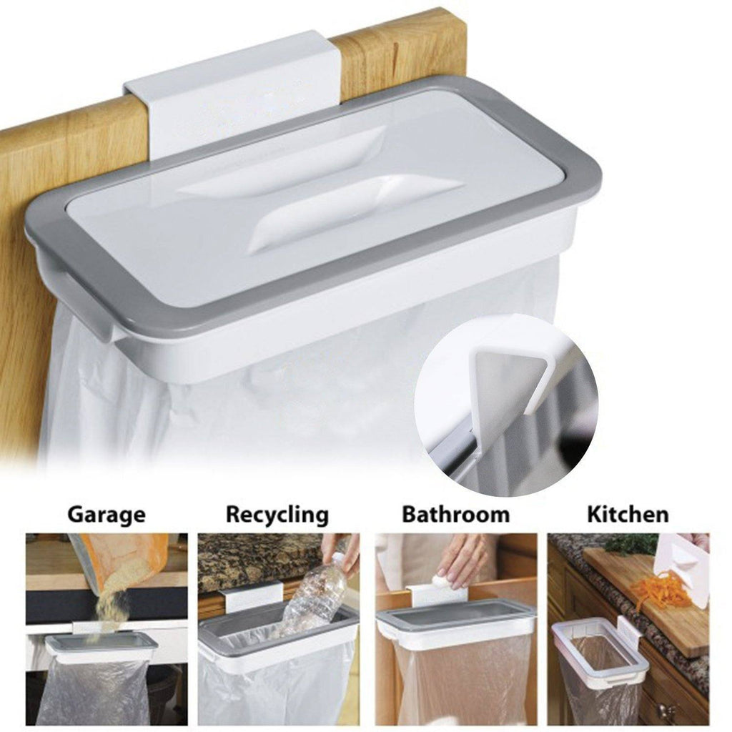 Hanging Trash Bag Holder for Cabinet Doors with Lid