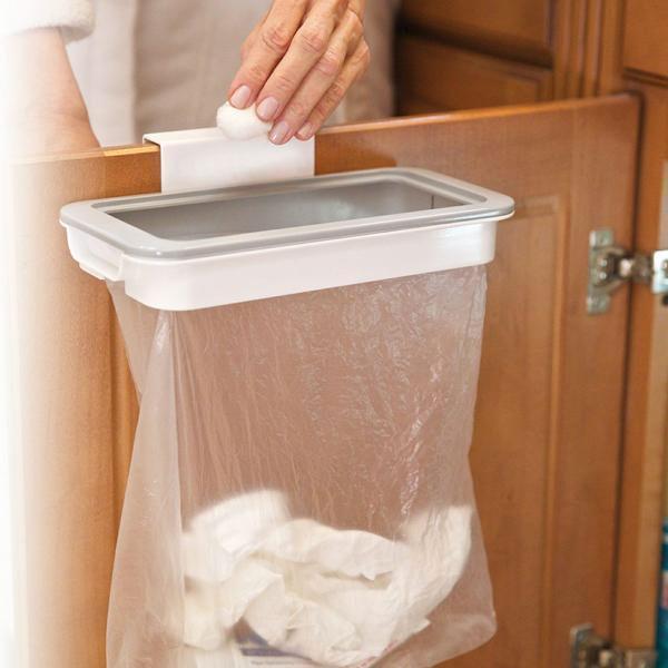 Hanging Trash Bag Holder for Cabinet Doors with Lid