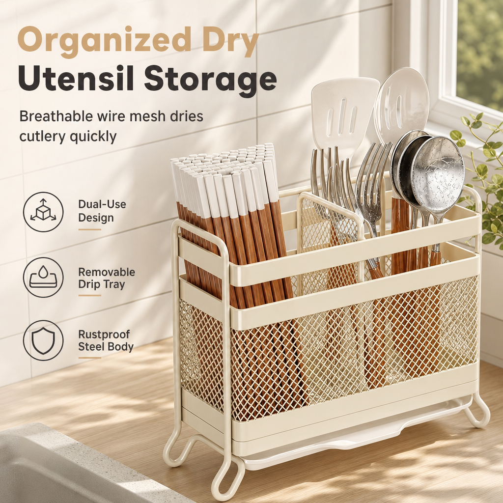 Kitchen Utensil Holder Wall Mount or Countertop with Drip Tray