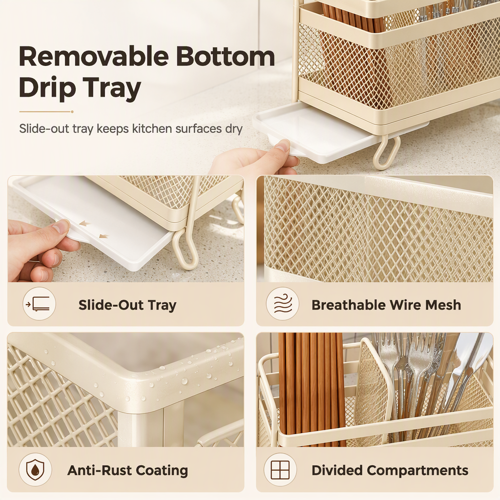 Kitchen Utensil Holder Wall Mount or Countertop with Drip Tray