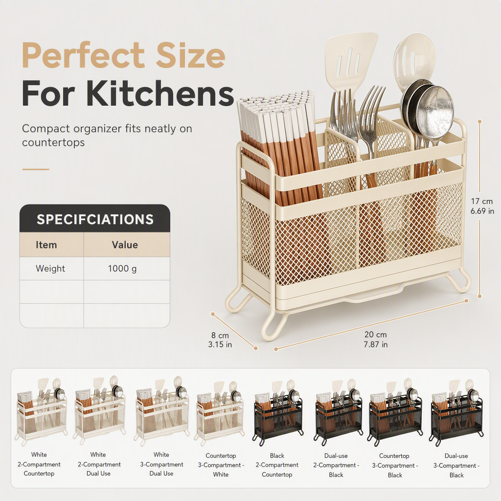 Kitchen Utensil Holder Wall Mount or Countertop with Drip Tray