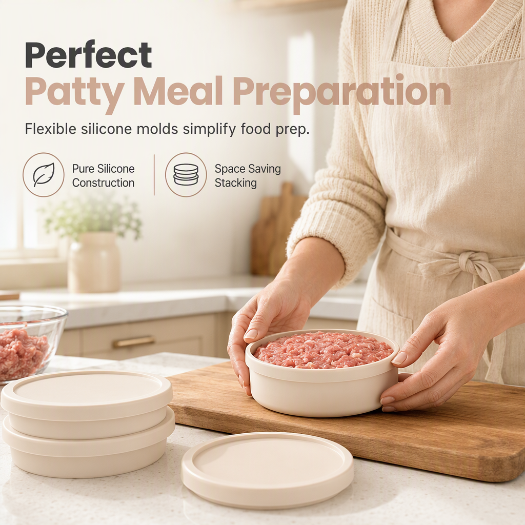 Silicone Meat Portion Containers with Lids Set of 5 Beige