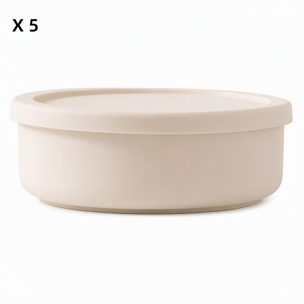 Silicone Meat Portion Containers with Lids Set of 5 Beige