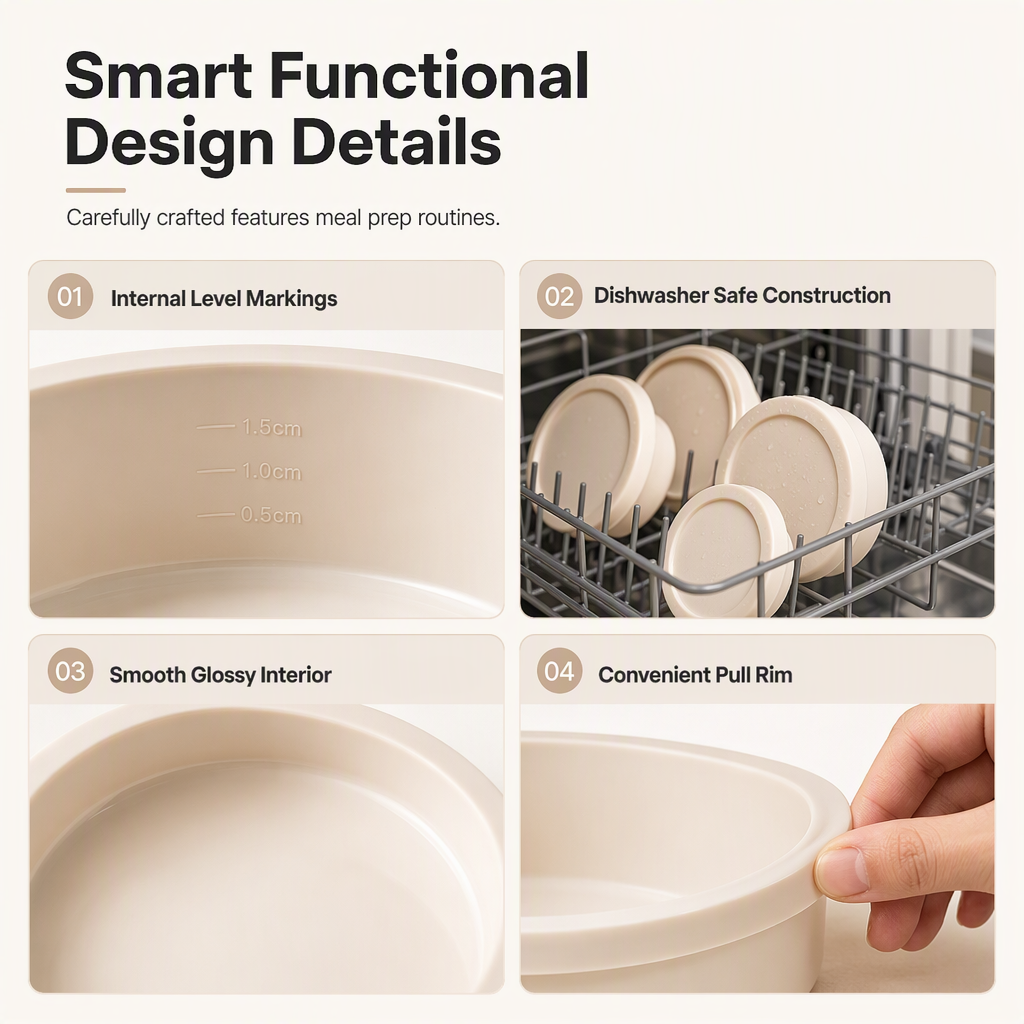Silicone Meat Portion Containers with Lids Set of 5 Beige