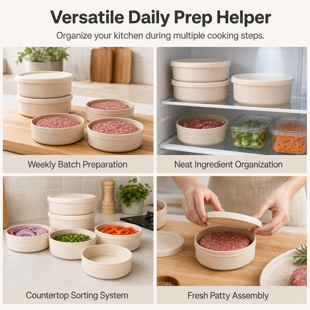 Silicone Meat Portion Containers with Lids Set of 5 Beige