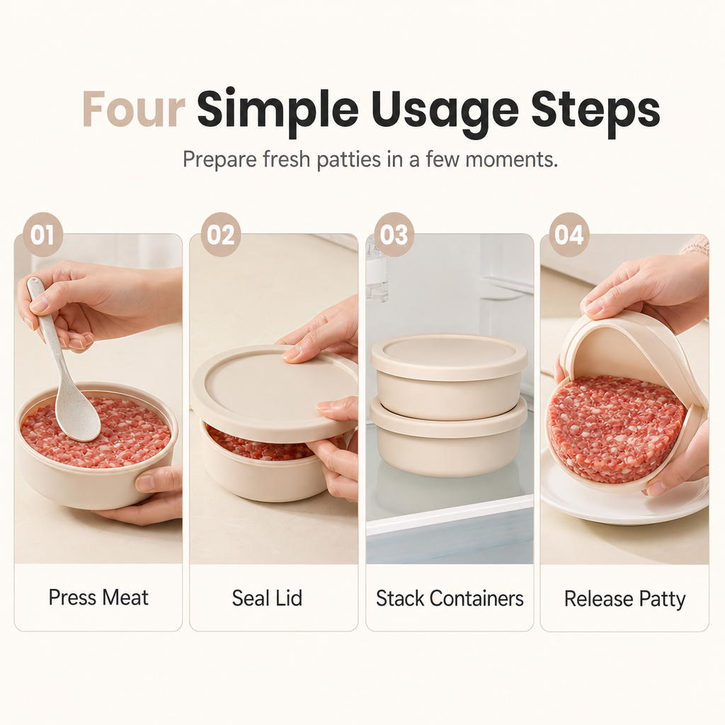 Silicone Meat Portion Containers with Lids Set of 5 Beige