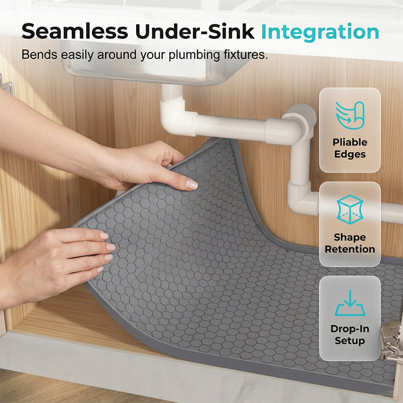 Under Sink Mat Silicone with Raised Edge Gray