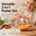Vegetable Peeler and Crinkle Cutter Set 3 in 1 Cream White