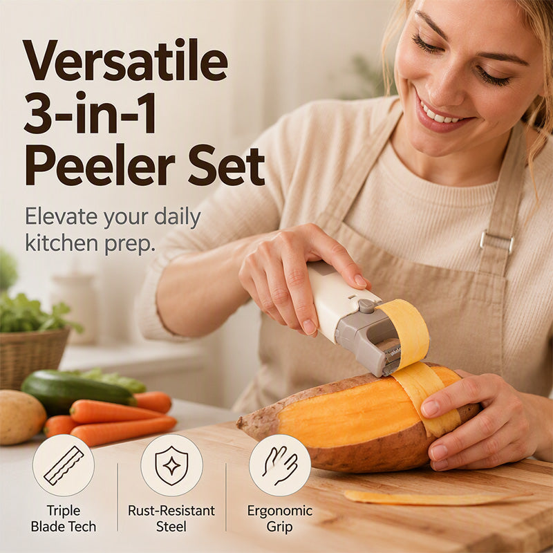Vegetable Peeler and Crinkle Cutter Set 3 in 1 Cream White