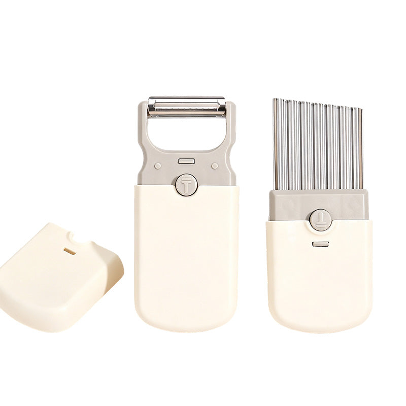 Vegetable Peeler and Crinkle Cutter Set 3 in 1 Cream White